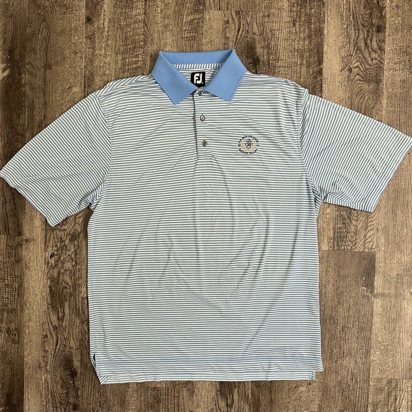 FOOTJOY BLUE STRIPED SHORT SLEEVE GOLF POLO SHIRT XL SAUCON VALLEY COURSE - Picture 2 of 7